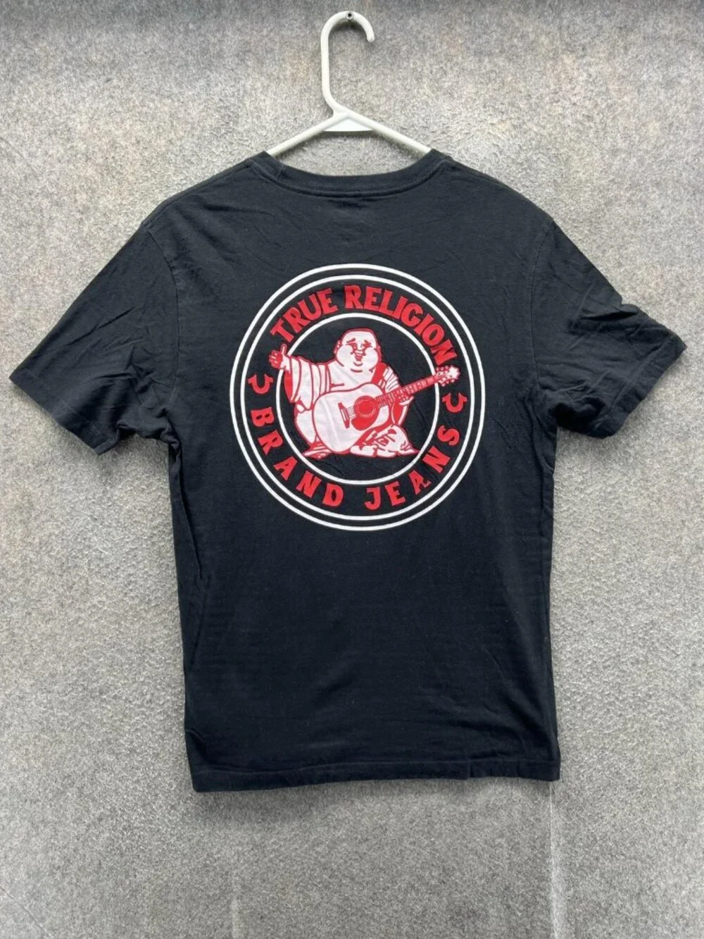 True Religion Shirt Mens Small Black Red Logo Crewneck Tagless Tee Cotton